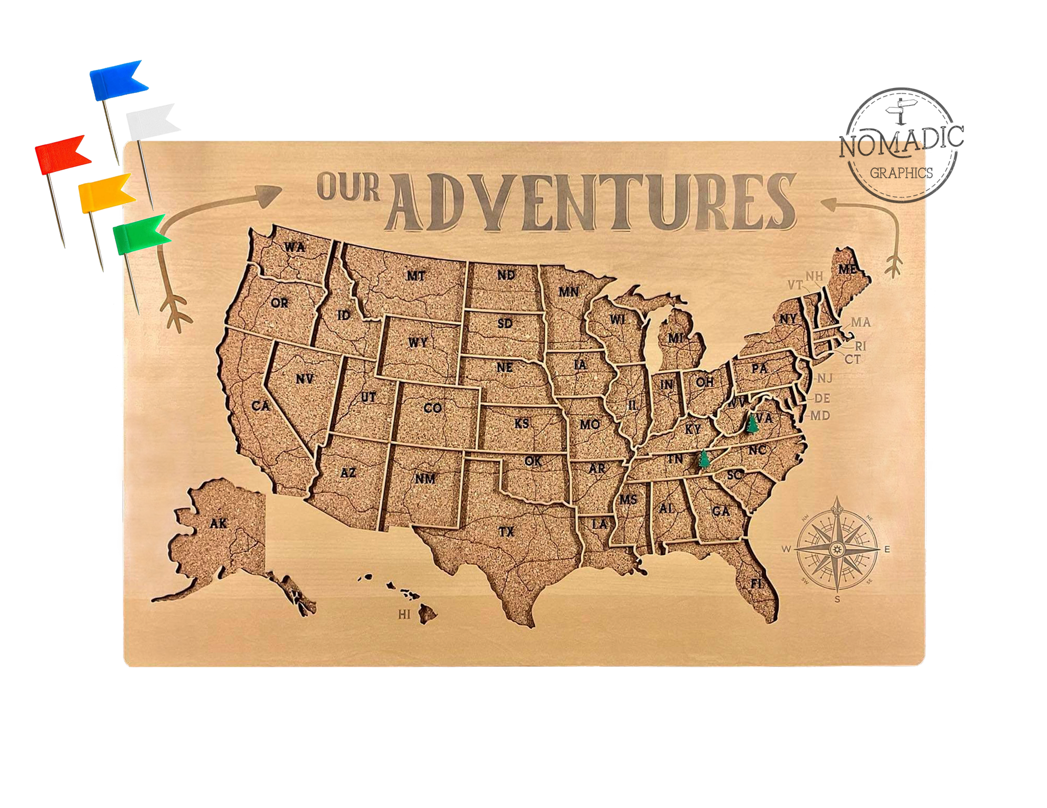 Our Adventures Cork Board US Map